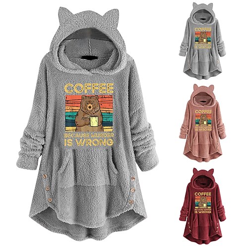 

Inspired by Animal Bear Sweatshirt Cat Ear Fleece Hoodie Anime Pront Pocket Teddy Plain Button Hoodie For Women's Adults' Hot Stamping Flannel Casual Daily