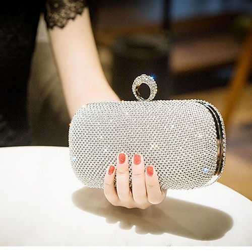 High Quality 5 Colors Black/silver Crystal Clutch Purse New