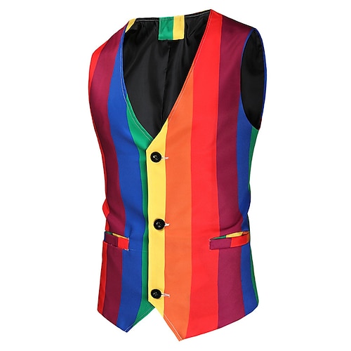 

Per uomo Gilet Traspirante Ufficio Monopetto Arcobaleno Strisce Grafica stampata in 3D A V Di tendenza Giacca Capispalla Senza maniche Tasche Primavera estate