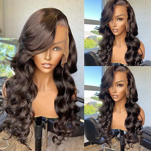 

Ekte remy-hår 13x4 blonder foran Parykk Gratis del Peruviansk hår Løse bølger Svart Parykk 130% 150% Hair Tetthet med baby hår Naturlig hårlinje 100% Jomfru limfrie Pre-Plucked Til parykker for