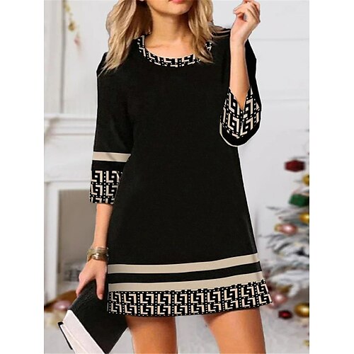 

Per donna Vestito casual Abito a T shirt Vestito a trapezio Fantasia geometrica Stampa Girocollo Mini abito Di tendenza Classico Esterno Giornaliero Manica a 3/4 Morbido Nero Estate Primavera S M L XL