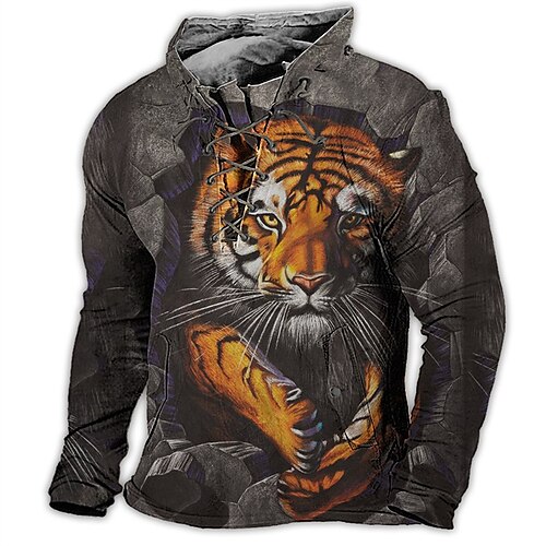 

Hombre Sudadera Pull-over Azul Piscina Morado Marrón Verde Trébol Cuello Mao Tigre Estampados Acordonado Deporte Casual Diario Impresión 3D Básico Ropa de calle Design Primavera Otoño Ropa