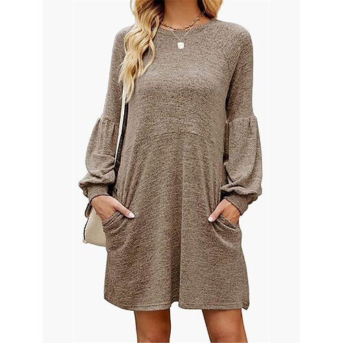

Per donna Vestito casual Abito a T shirt Vestito a trapezio Liscio Tasche Girocollo Mini abito Essenziale Classico Esterno Giornaliero Manica lunga Morbido Cammello Grigio Estate Primavera S M L XL