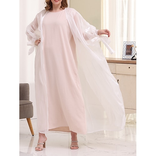 

Dame Todelt kjolesett Uformell kjole Løs kjole Daglig Helg Klassisk Fritid Sløyfe Maxikjole Crew-hals Langermet عادي Løstsittende Hvit Rosa Lilla Sommer Vår S M L XL XXL