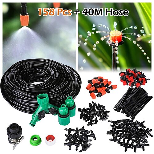 

kit de riego de jardinería sistema de riego 40 metros 35 riego automático micro aspersor kit de goteo de arbustos para paisaje cama de flores con temporizador 158pcs