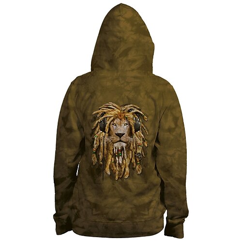 

Men's Full Zip Hoodie Jacket Brown Hooded Animal Lion Graphic Prints Zipper Print Sports Outdoor Daily Sports 3D Print Streetwear Designer Casual Spring Fall Clothing Apparel Hoodies Sweatshirts