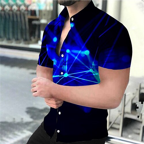 

Men's Shirt Graphic Prints Geometry Turndown Yellow Blue Purple Street Casual Short Sleeves Button-Down Print Clothing Apparel Sports Fashion Streetwear Designer