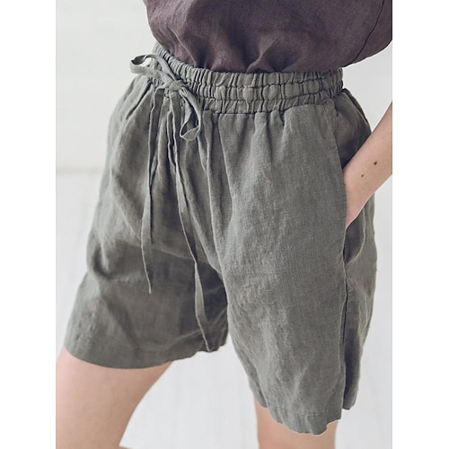 

Dame Bermuda shorts Imiteret Hør Grå Afslappet Afslappet Ferie Lomme Korte Åndbarhed Ensfarvet S M L XL 2XL