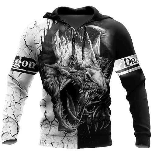 

Herren Hoodie Sweatshirt Kapuze Grau Mit Kapuze Drache Grafik-Drucke Bedruckt Täglich Sport 3D-Druck Basic Strassenmode Designer Frühling Herbst Bekleidung Kapuzenpullover Sweatshirts