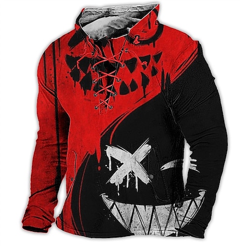 

Men's Sweatshirt Pullover Red Blue Orange Green Gray Standing Collar Cartoon Graphic Prints Lace up Sports Outdoor Casual Daily 3D Print Basic Streetwear Designer Spring Fall Clothing Apparel