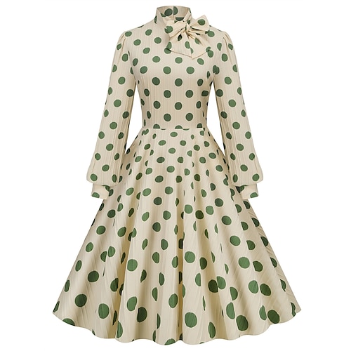 

Women's Homecoming Dress Swing Dress Vintage Dress Long Dress Maxi Dress Green Apricot Long Sleeve Polka Dot Pocket Winter Fall Spring Stand Collar Fashion Date Vacation 2023 S M L XL 2XL