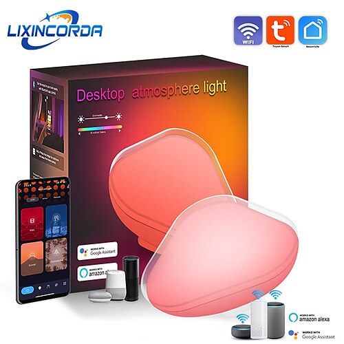 

ambient bærbar bordlampe bluetooth atmosfære lampe wifi intelligent skrivebordslampe stemmestyring musik rytme lampe tuya usb