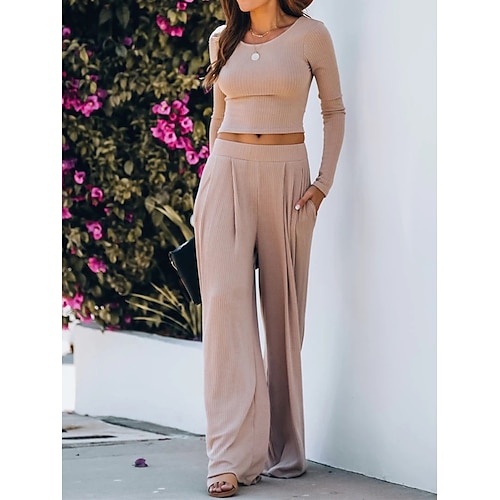 

Per donna loungewear Completi Colore puro Semplice Informale Comoda Interni Strada Giornaliero Poliestere Traspirante Girocollo Manica lunga maglietta Pantalone Tasche Primavera Estate Loto Rosa