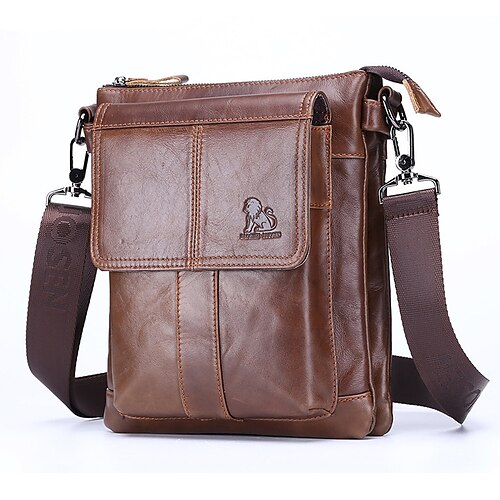 

Men's Crossbody Bag Messenger Bag Nappa Leather Daily Zipper Solid Color Black Brown