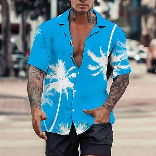 

Men's Shirt Summer Hawaiian Shirt Coconut Tree Graphic Prints Turndown Red Blue Casual Holiday Short Sleeve Button-Down Print Clothing Apparel Tropical Fashion Hawaiian Soft