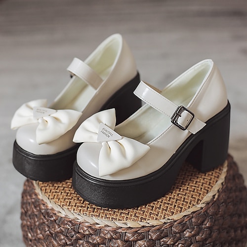 

Femme Chaussures à Talons Chaussures Lolita Baby Grandes Tailles Mariage Soirée du quotidien Eté Noeud Talon Bottier Bout rond Le style mignon Décontractées Classique Faux Cuir Boucle Couleur unie