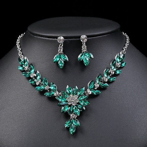 

I monili nuziali 1 set Cristallo Strass Lega 1 collana Orecchini Per donna Importante Colorato Romantico Fantasia Fiore decorativo Irregolare Parure di gioielli Per Matrimonio Feste
