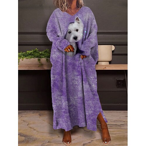 

Per donna Plus Size Abito casual Vestito a trapezio Animali Gatto Abito lungo Abito lungo Manica lunga Stampa A V Di tendenza Giornaliero Blu reale Blu Autunno Primavera L XL XXL 3XL 4XL