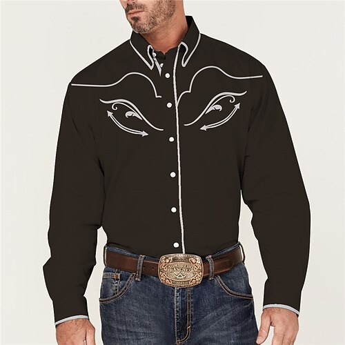 

Men's Shirt Western Shirt Graphic Prints Turndown Navy Blue Coffee Outdoor Street Long Sleeve Button-Down Print Clothing Apparel Fashion Streetwear Designer western style