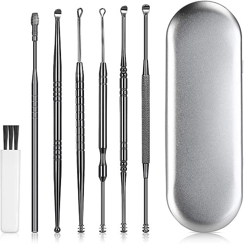 

Ear-Digging Spoon 6-Piece Set 410 Steel Ear-Digging Ear-Picking Tool Set Portable Spiral Spring Ear Cleaner