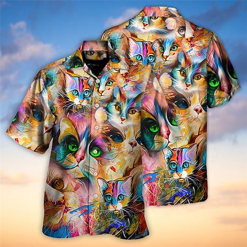 

Per uomo Camicia Camicia hawaiana Animali Gatto Stampe astratte Collo ripiegabile Arcobaleno Informale Per eventi Manica corta Bottone giù Stampa Abbigliamento Tropicale Di tendenza Hawaiano Morbido