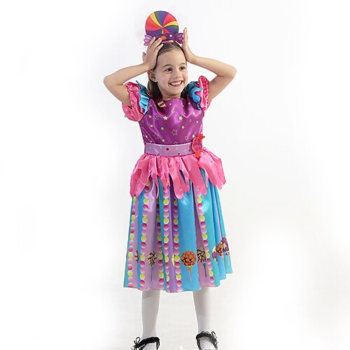 

Rainbow Candyland Prinsesse Cosplay kostyme Drakter Jente Film-Cosplay Cosplay Halloween Rose Hår Smykker Kjole Halloween Karneval Maskerade polyester