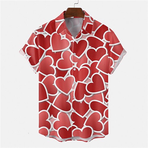 

Hombre Camisa camisa hawaiana Corazón Letra Estampados Cuello Vuelto Negro Blanco Rosa Vino Calle Casual Mangas cortas Abotonar Estampado Ropa Tropical Moda Hawaiano Design