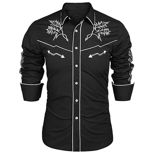 

Men's Shirt Western Shirt Graphic Prints Turndown Black White Red Blue Khaki Outdoor Street Long Sleeve Button-Down Print Clothing Apparel Fashion Designer western style