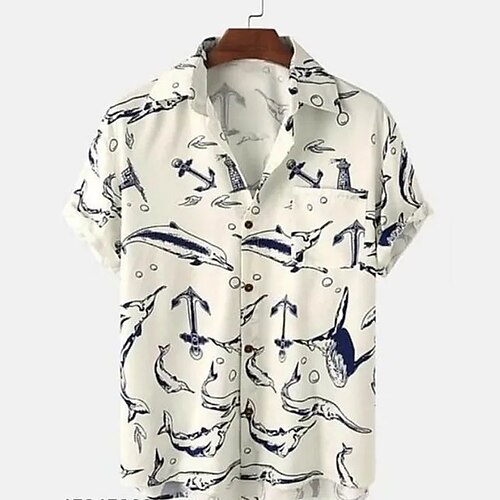 

Men's Shirt Summer Hawaiian Shirt Graphic Prints Anchor Pirate Turndown Beige Casual Going out Short Sleeves Button-Down Print Clothing Apparel Tropical Hawaiian Designer Casual