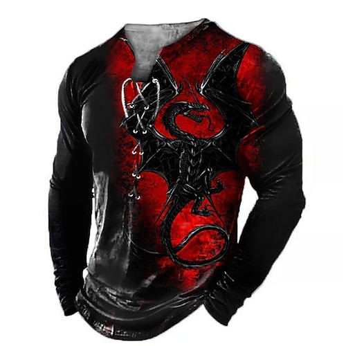 

Black And Red Gothic Mens 3D Shirt For Halloween | Winter Cotton | Men'S Tee Vintage Fashion Designer Comfortable Graphic Animal Dragon Long Sleeve & White Casual Daily Going