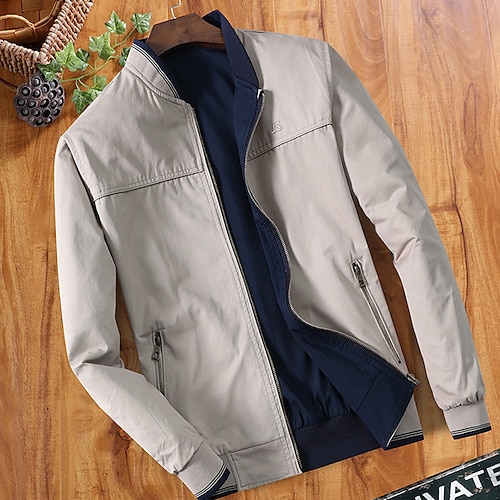 

Men's Lightweight Jacket Summer Jacket Durable Casual / Daily Daily Wear Vacation To-Go Zipper Standing Collar Comfort Leisure Jacket Outerwear Plain Pocket Black Burgundy Ginger