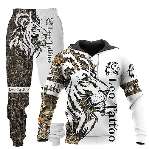 

Per uomo Tuta Da Ginnastica Set di felpe Bianco Con cappuccio Pop art Leone 2 pezzi Stampa Sportivo Informale Sport Stampa 3D Essenziale Streetwear Originale Autunno Primavera Abbigliamento Felpe con