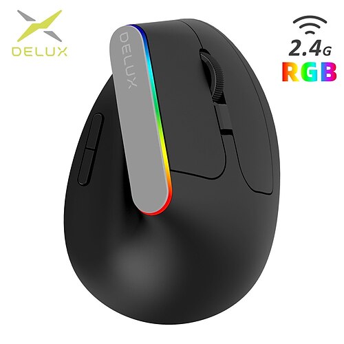 

Delux m618c, sem fio, silencioso, ergonômico, vertical, 6 botões, mouse para jogos, receptor usb, rgb, 1600 dpi, mouse óptico com para pc, laptop