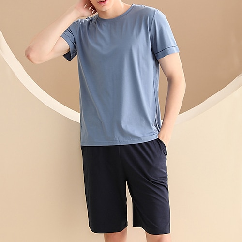 

Per uomo loungewear Set pigiama Top e pantaloncini del pigiama 1 set Liscio Moda Informale Comoda Interni Giornaliero Da letto Cotone Comfort Girocollo Manica corta Pantaloncini Primavera Estate