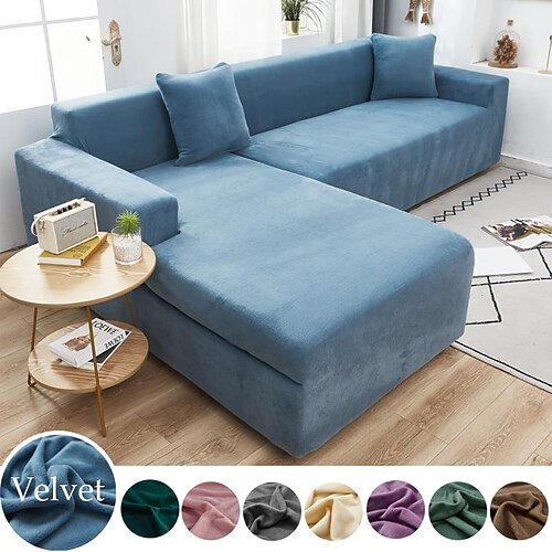 

Housses de canapé en tissu de velours extensible couleur unie housse de canapé sectionnelle élastique en forme de l fauteuil chaise longue étui pour salon protecteur de canapé crique anti-poussière