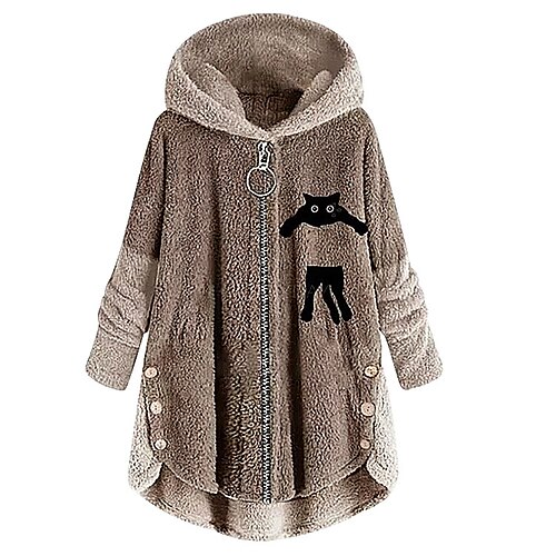

Inspired by Animal Cat Sweatshirt Zip-Up Hoodie Cat Ear Fleece Hoodie Anime Teddy Plain Button Hoodie For Women's Adults' Hot Stamping Flannel Casual Daily