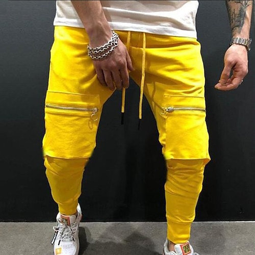 

Per uomo Pareggiatore Pantaloni Pantaloni casual A cordoncino Tasca con cerniera Liscio Comfort Traspirante Informale Per eventi Per uscire Sportivo Streetwear Nero Giallo