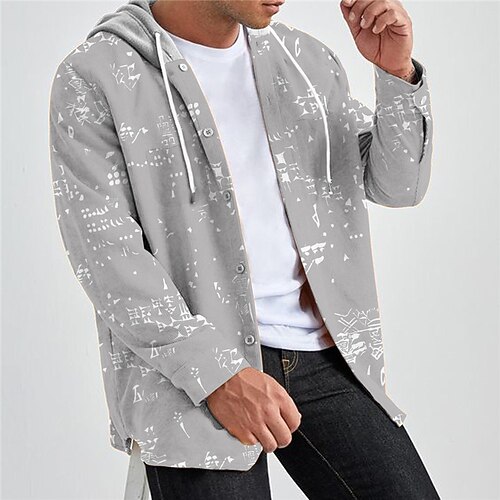 

Men's Shirt Graphic Prints Hooded Blue Gray Outdoor Street Long Sleeve Print Clothing Apparel Fashion Designer Casual Soft