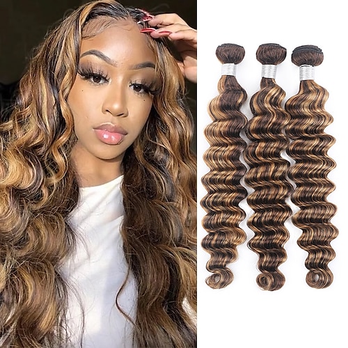 

evidenziare miele biondo colore brasiliano 3 pacchi sciolti capelli umani onda profonda