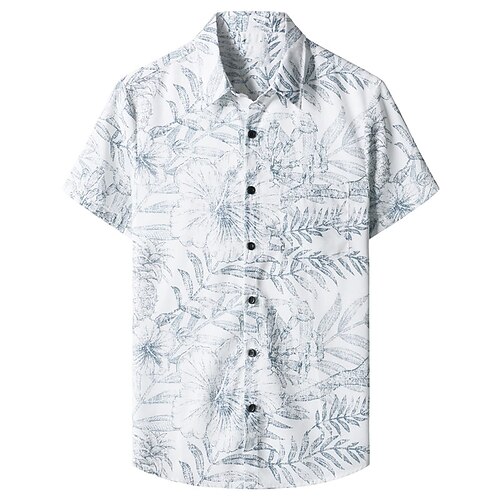 

Men's Shirt Summer Hawaiian Shirt Floral Graphic Prints Turndown White Navy Blue Brown Green Outdoor Street Short Sleeves Button-Down Print Clothing Apparel Tropical Fashion Hawaiian Designer