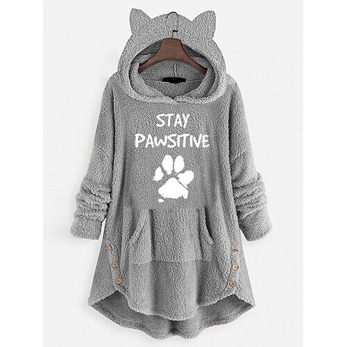 

Inspired by Animal Sweatshirt Cat Ear Fleece Hoodie Anime Pront Pocket Teddy Plain Button Hoodie For Women's Adults' Hot Stamping Flannel Casual Daily