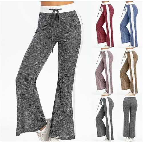 

kvinners bluss brede ben bukser snøring fukttransporterende yoga pilates bukser spandex sport patchwork aktivt tøy stretchy