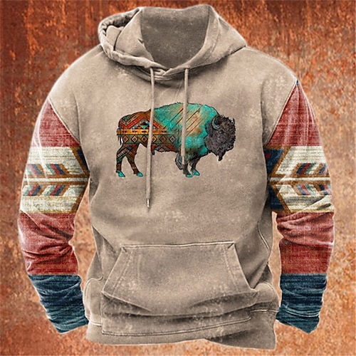 

Per uomo Felpa con cappuccio pullover Marrone Cachi Grigio chiaro Grigio Con cappuccio Animali Stile boho Stampe astratte Stampa Giornaliero Sport Stampa 3D Essenziale Streetwear Originale Primavera