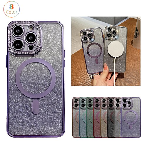 

Phone Case For Apple Magnetic Adsorption iPhone 14 13 12 11 Plus Pro Max Rhinestone Magnetic Full Body Protective Glitter Shine Crystal Diamond TPU PC