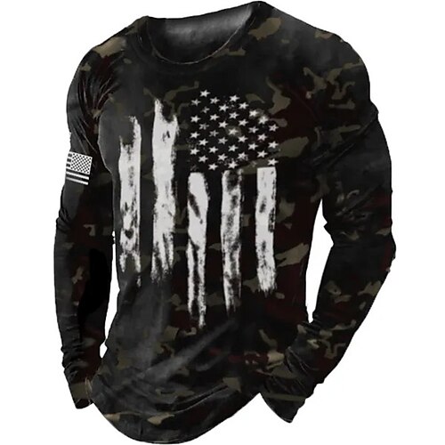 

Herre T-shirt T-Shirts Grafisk Nationalflag Rund hals Tøj 3D-udskrivning udendørs Afslappet Langærmet Trykt mønster Årgang Mode Designer