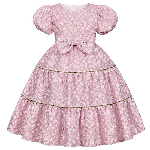 

Bambino (1-4 anni) Da ragazza Vestito da festa Tinta unica Vestito a pieghe Al ginocchio Vestito Prestazioni Nodo della cravatta Girocollo Manica corta Adorabile Vestito 3-7 anni Primavera Rosa Vino