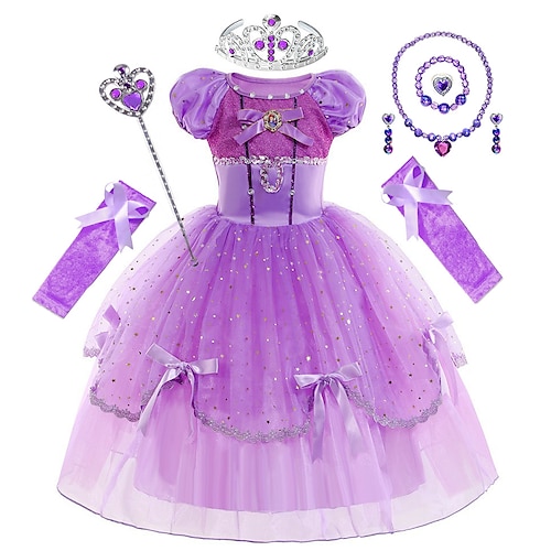 

Rapunzel Cuento de Hadas Princesa Sofía Vestido de niña de las flores Disfraz de fiesta temática Vestidos de tul Chica Cosplay de película Cosplay Víspera de Todos los Santos Morado Púrpura (con