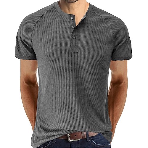 

Per uomo maglietta Camicia Henley Waffle T-shirt Liscio Henley Strada Da mare Maniche corte Abbigliamento Di tendenza Sport Essenziale