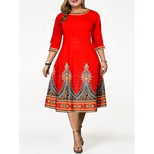 

Dame Plusstørrelser Arbejdskjole A Linje Kjole Blomstret Midikjole 3/4-ærmer Trykt mønster Rund hals Elegant Kontor Sort Gul Efterår Forår L XL XXL 3XL 4XL