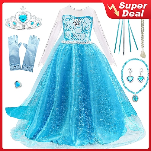 

Kids Girls' Elsa Frozen Costume Dress Sequin Floral Performance Party Blue Maxi Long Sleeve Princess Sweet Dresses Fall Winter Regular Fit 3-10 Years